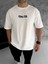 Unisex Bisiklet Yaka Baskılı Oversize T-Shirt - Beyaz 1