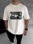 Unisex Bisiklet Yaka Katlanan Baskılı T-Shirt - Beyaz 1