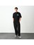 Unisex Bisiklet Yaka Baskılı Oversize T-Shirt - Siyah 4