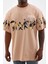 Unisex Bisiklet Yaka Baskılı Oversize T-Shirt - Bej 2