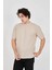 Unisex Waffle Kumaş Rahat Kol T-Shirt - Bej 2