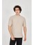 Unisex Waffle Kumaş Rahat Kol T-Shirt - Bej 1