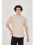 Unisex Waffle Kumaş Rahat Kol T-Shirt - Bej 2