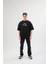 Unisex Bisiklet Yaka Baskılı Oversize T-Shirt - Siyah 1