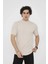 Unisex Bisiklet Yaka Slim Fit T-Shirt- Bej 1