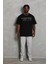Unisex Oversize Taşlı Bisiklet Yaka T-Shirt - Siyah 4