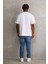 Unisex Kuşgözü Detaylı Baskılı Oversize T-Shirt - Beyaz 3