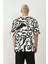 Unisex Baskılı Bisiklet Yaka Oversize T-Shirt - Beyaz 3