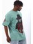 Unisex Oversize Baskılı Bisiklet Yaka T-Shirt - Mint Yeşili 3