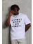 Unisex Oversize Baskılı Bisiklet Yaka T-Shirt - Beyaz 1