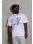 Unisex Oversize Baskılı Bisiklet Yaka T-Shirt - Beyaz 2