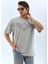 Unisex Oversize Taşlı Bisiklet Yaka T-Shirt - Gri 3
