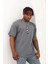 Unisex Oversize Baskılı Bisiklet Yaka T-Shirt - Füme 1
