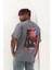 Unisex Oversize Baskılı Bisiklet Yaka T-Shirt - Füme 3