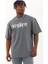 Unisex Oversize Baskılı Bisiklet Yaka T-Shirt - Füme 1