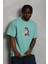 Unisex Oversize Baskılı Bisiklet Yaka T-Shirt - Mint Yeşili 2