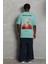 Unisex Oversize Baskılı Bisiklet Yaka T-Shirt - Mint Yeşili 4
