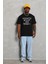 Unisex Oversize Baskılı Bisiklet Yaka T-Shirt - Siyah 3