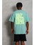 Unisex Oversize Baskılı Bisiklet Yaka T-Shirt - Mint Yeşili 1