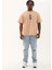 Unisex Oversize Baskılı Bisiklet Yaka T-Shirt - Bej 3