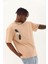 Unisex Oversize Baskılı Bisiklet Yaka T-Shirt - Bej 3