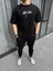 Unisex Baskılı Oversize T-Shirt - Siyah 1