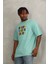 Unisex Oversize Baskılı Bisiklet Yaka T-Shirt - Mint Yeşili 1