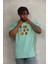 Unisex Oversize Baskılı Bisiklet Yaka T-Shirt - Mint Yeşili 3