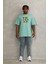 Unisex Oversize Baskılı Bisiklet Yaka T-Shirt - Mint Yeşili 4