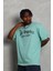 Unisex Oversize Baskılı Bisiklet Yaka T-Shirt - Mint Yeşili 4