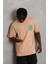 Unisex Oversize Baskılı Bisiklet Yaka T-Shirt - Bej 3