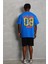 Unisex Oversize Baskılı Bisiklet Yaka T-Shirt - Mavi 2
