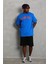 Unisex Oversize Baskılı Bisiklet Yaka T-Shirt - Mavi 4