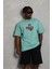 Unisex Oversize Baskılı Bisiklet Yaka T-Shirt - Mint Yeşili 1