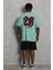 Unisex Oversize Baskılı Bisiklet Yaka T-Shirt - Mint Yeşili 2