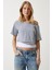 Kayık Yaka Basic Crop Örme T-Shirt LOW0037 Gri Melanj 2