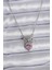 316L Çelik Gümüş Renk Zincir Pembe Kristal Kalp Zirkon Taşlı Kurdele Model Kadın Kolye - TJ-BKO7746 1