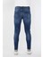 Erkek Skinny Ripped Patch Detaylı Jean Koyu Mavi 4