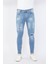 Erkek Skinny Fermuarlı Paça Detaylı Jean Açık Mavi 4