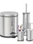 Krom 4lü Set Pedallı Çöp Kovası Wc Klozet Fırça Sabunluk Diş Fırçalık Seti 1