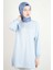 Tesettür Tunik Ince Çizgili Penye Tunik Açık Mavi 1