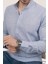 Mavi Hakim Yaka Keten Üç Düğmeli Erkek Gömlek 1