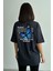 Kadın Büyük Kelebek Baskılı Bisiklet Yaka Oversize T-Shirt 2