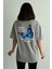 Kadın Büyük Kelebek Baskılı Bisiklet Yaka Oversize T-Shirt 2