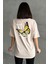 Kadın Büyük Kelebek Baskılı Bisiklet Yaka Oversize T-Shirt 2