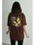 Kadın Büyük Kelebek Baskılı Bisiklet Yaka Oversize T-Shirt 1