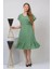 Kadın Yeşil Renk Önden Düğmeli Volan Detaylı Yazlık Midi Elbise 4436-105 1