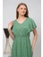 Kadın Yeşil Renk Önden Düğmeli Volan Detaylı Yazlık Midi Elbise 4436-105 5