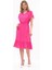 Kadın Eelbise Fuşya Düğmeli Volan Detaylı Yazlık Midi Elbise 4436-105 3