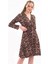 Kadın Taba Kruvaze Bağlama Detaylı Leopar Desenli Mevsimlik Midi Elbise 4358-100 3